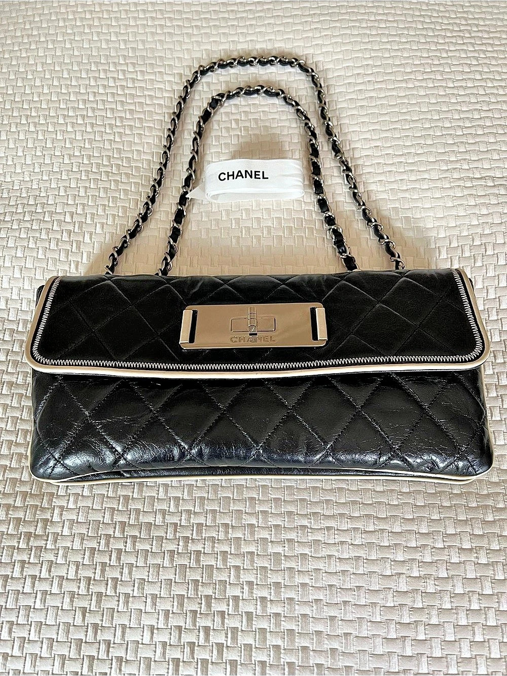 Chanel Quilted Lambskin Metal Plate Flap Bag Shoulder Bag in Black